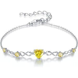 Infinity Heart 5 Birthstone Adjustable Bracelet - Sterling Silver 11 Nov